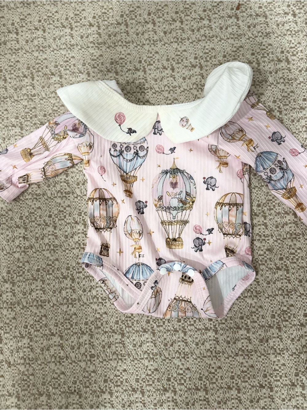 Pink Hot Air Balloon Long Sleeve Baby Bodysuit with headband